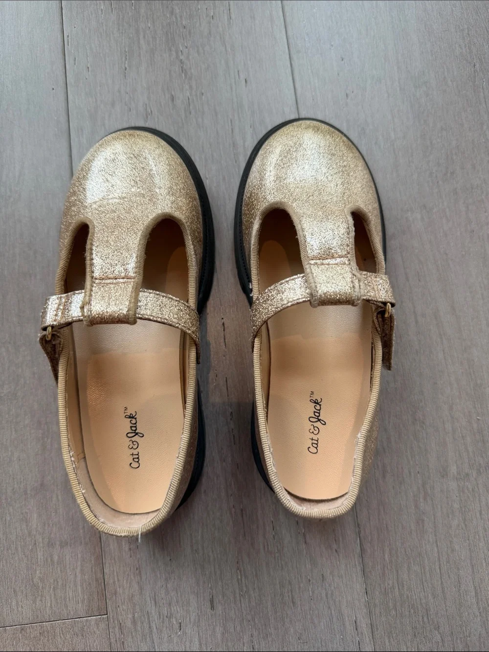Cat & Jack Kids' Gold Glitter T-Strap Dress Shoes- 11Y